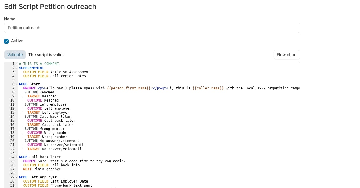 Call script editor