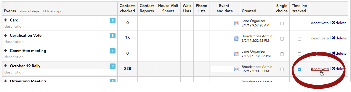 Deactivate event link