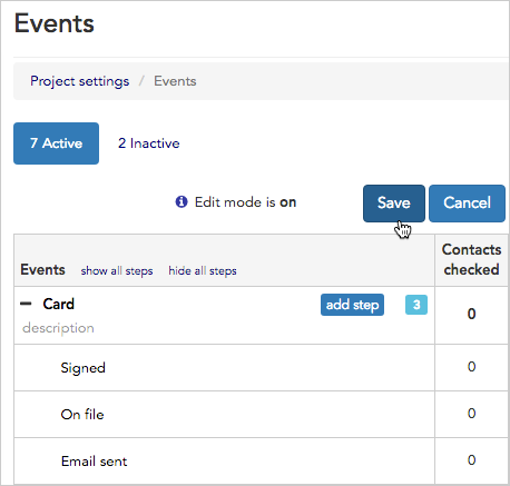 Saving new event steps