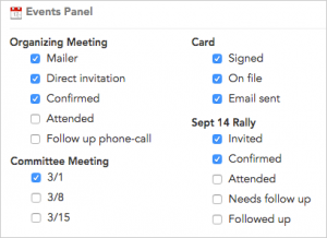 The Event Panel showing events and steps