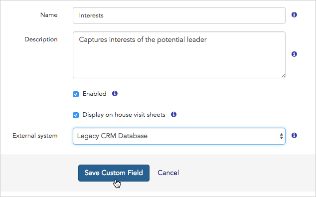 Custom field configuration form