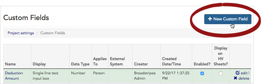 New custom field button