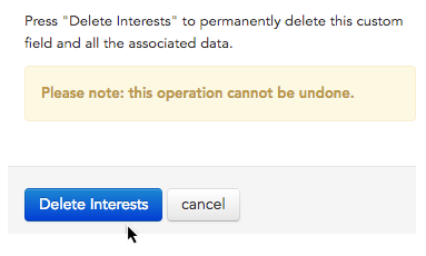 Deleting a custom field confirmation
