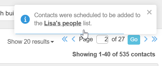 Add to list notification