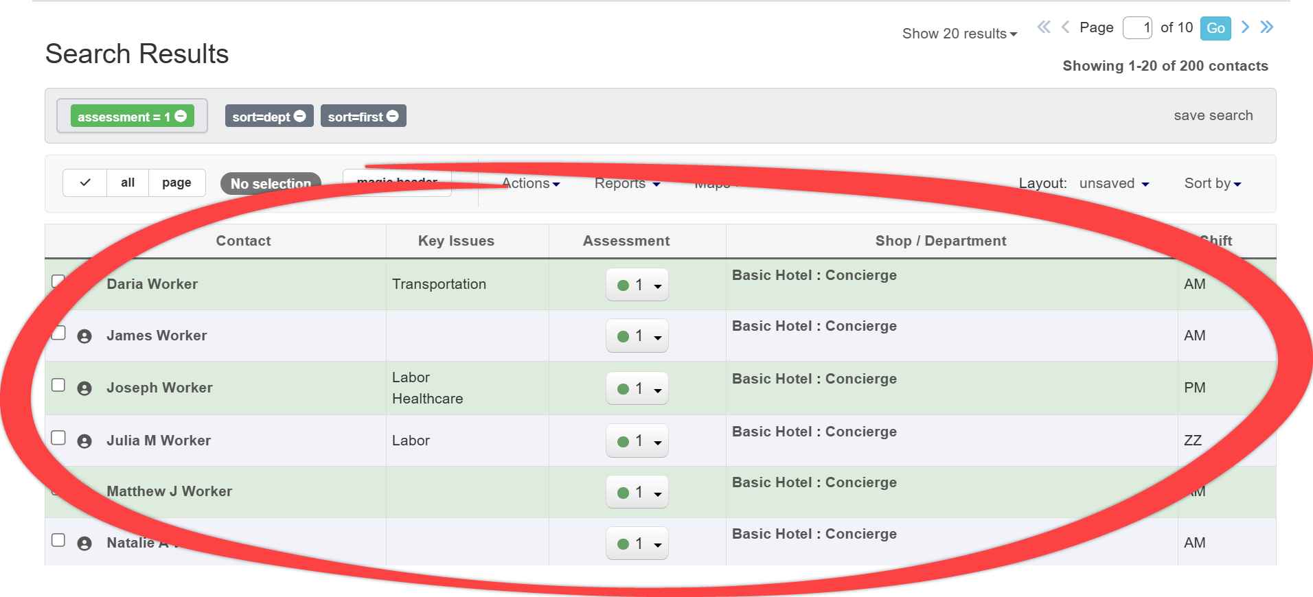 Search results contacts