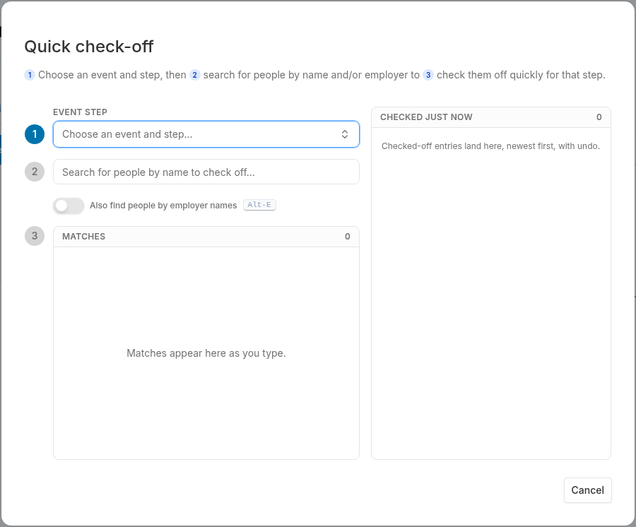 Quick check-off dialog