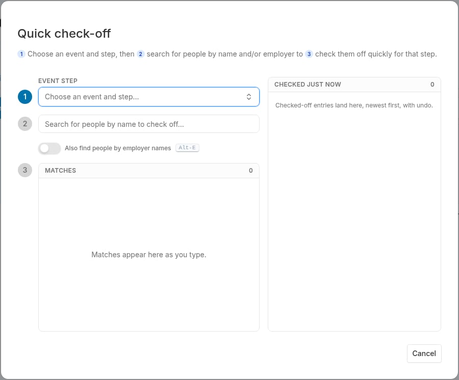Quick check-off dialog