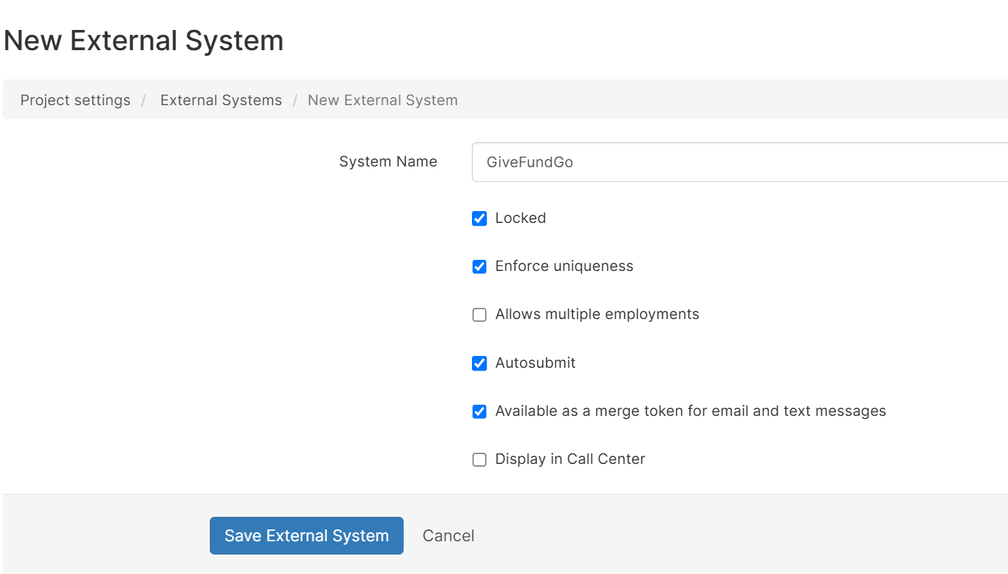 External system settings