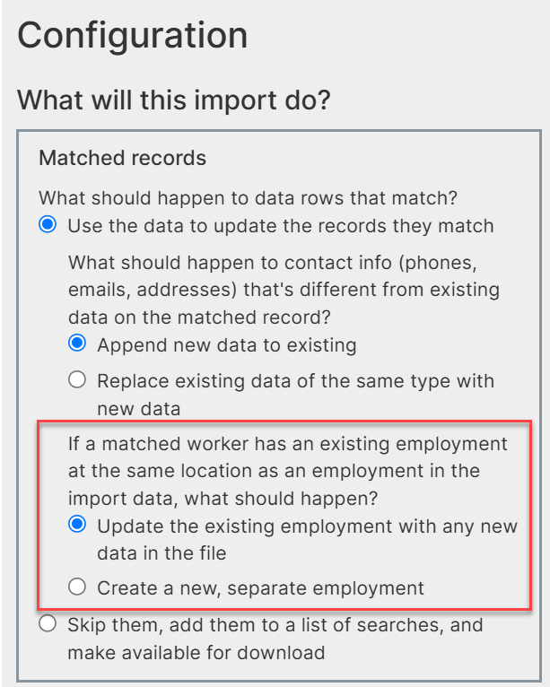 Employment matching rules