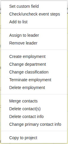 Employment actions menu