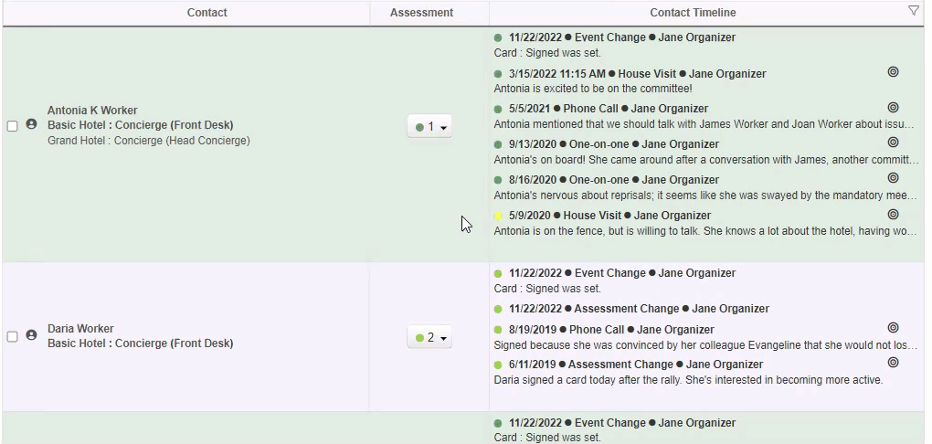 Timeline filter options