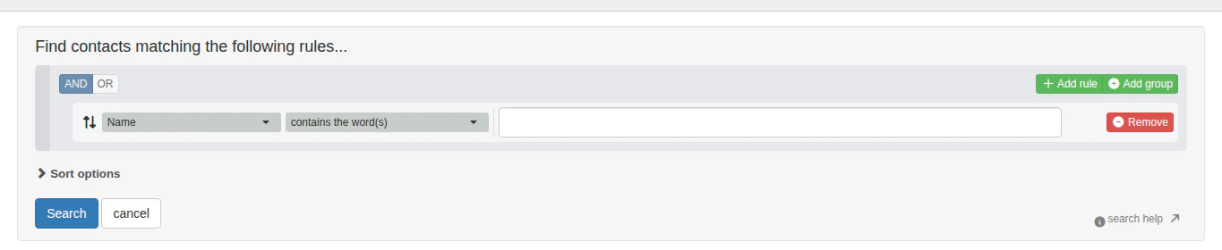 The search builder with a single empty rule