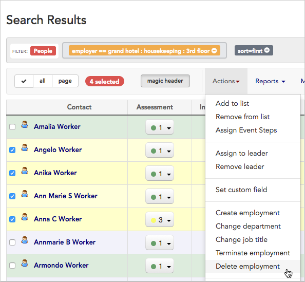 Delete employment action