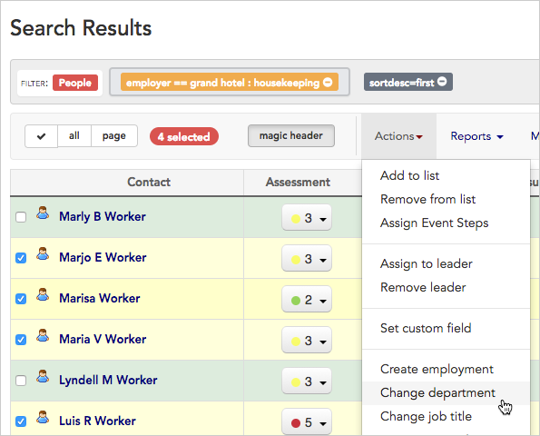 Change department action