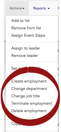 Employment actions menu