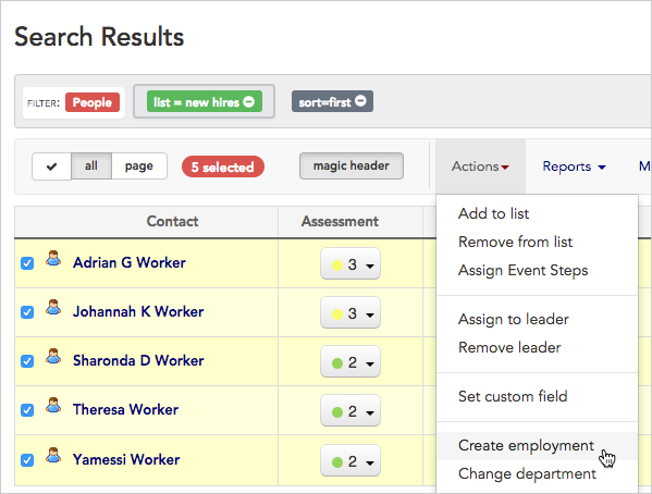 Create employment action