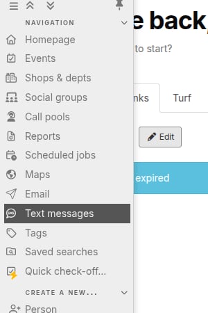 Text messages item highlighted in the left-hand sidebar
