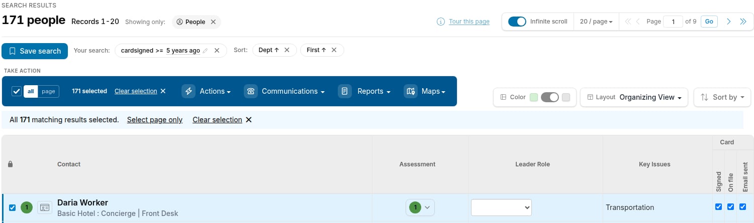 Toolbar showing the all button, selection count, and Reports menu