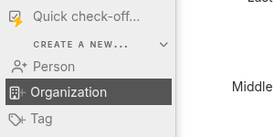 Organization link highlighted under CREATE A NEW in the left navigation panel