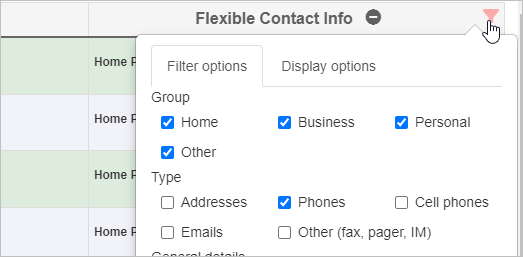 Flexible Contact Info column setup