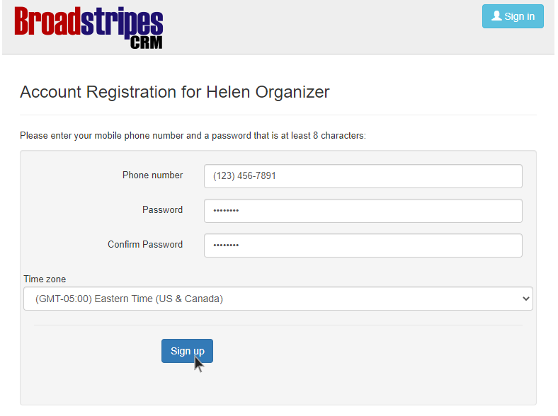 Broadstripes account registration form