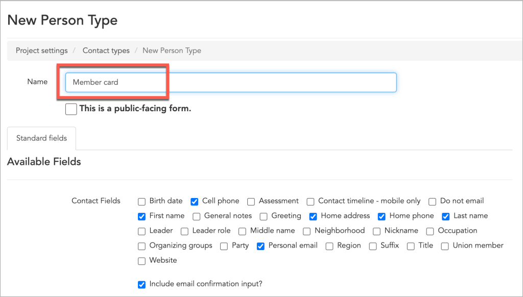 New Person Type Form Assign a Name