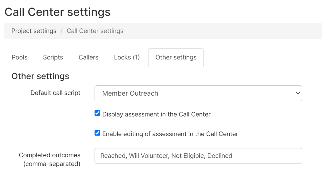 Completed Outcomes field