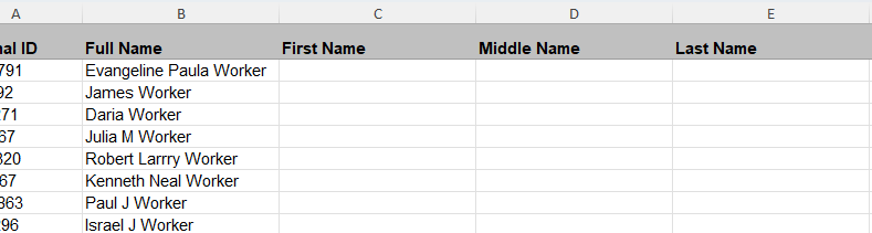 Insert columns for names