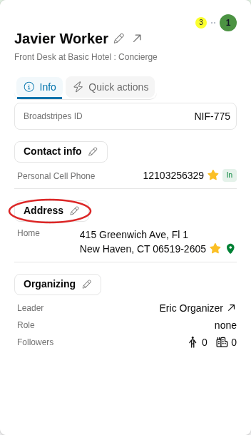 The Addresses section header includes a pencil icon to open the address form