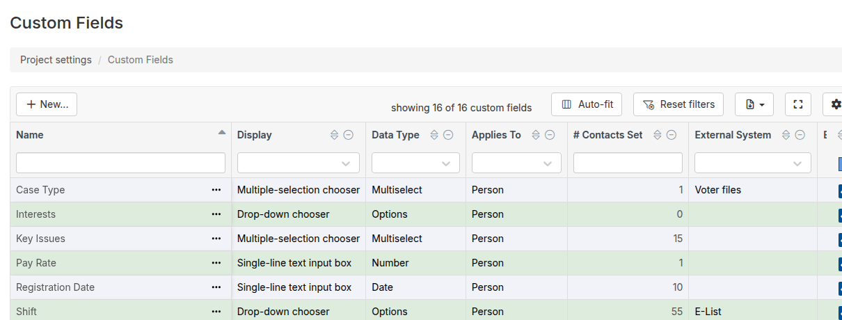 Edit and delete options for custom fields
