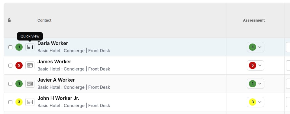 Quick view icon next to a worker's name in the search results