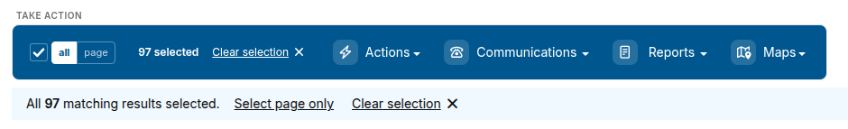 Search results toolbar with all 97 matching results selected