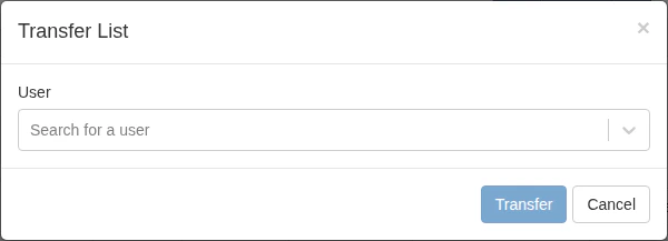 Transfer List modal with a user search field