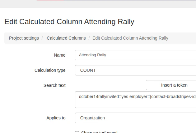 Edit Calculated Column form with fields populated