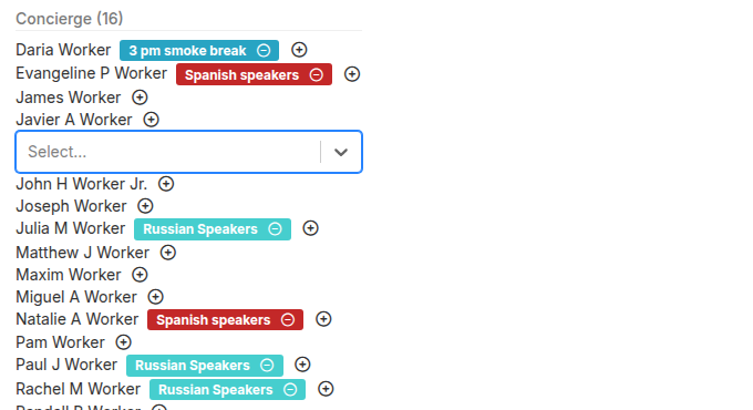 Add member view showing the list of workers