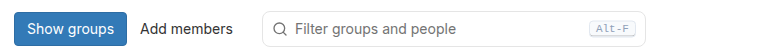Filter box on the social groups page next to the Show groups and Add members tabs