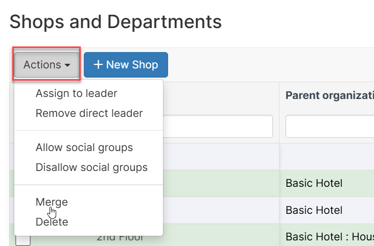 Actions menu with Merge Contacts option
