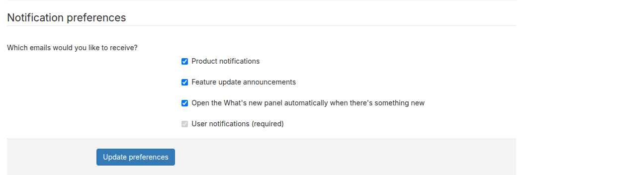 Notification preferences section in user settings