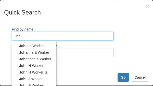 Quick Search showing name suggestions as you type