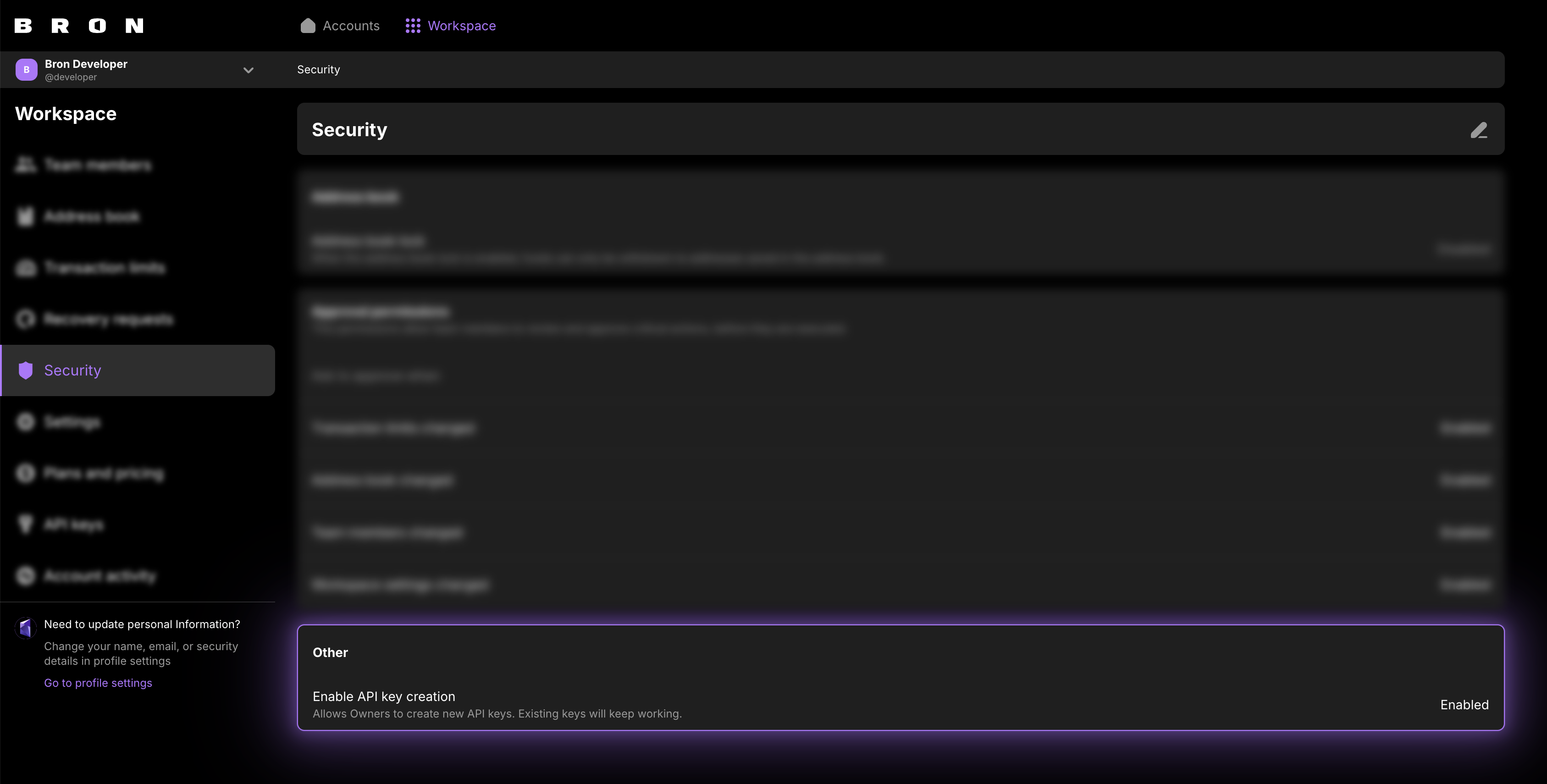 Workspace Security Settings