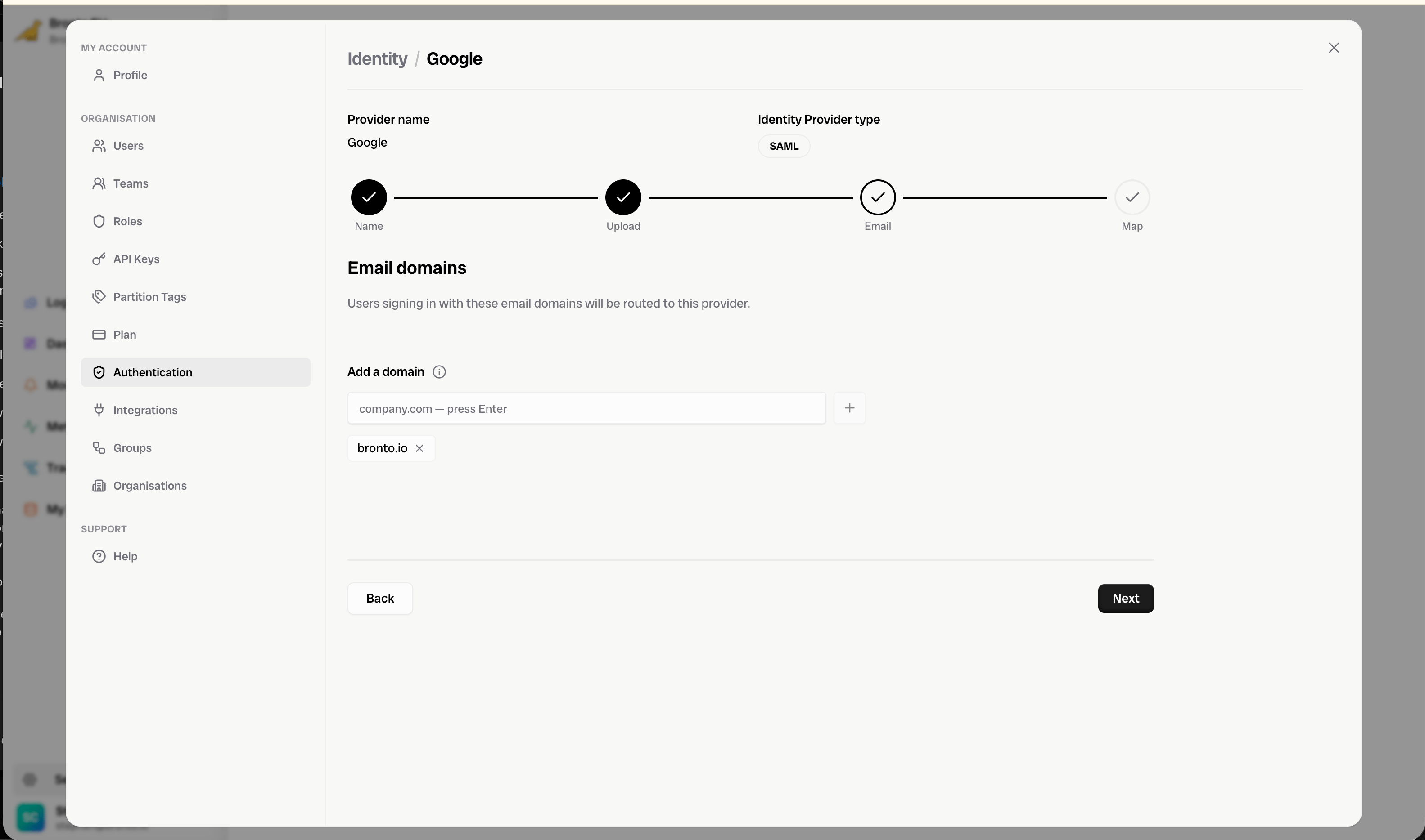 Email domains step