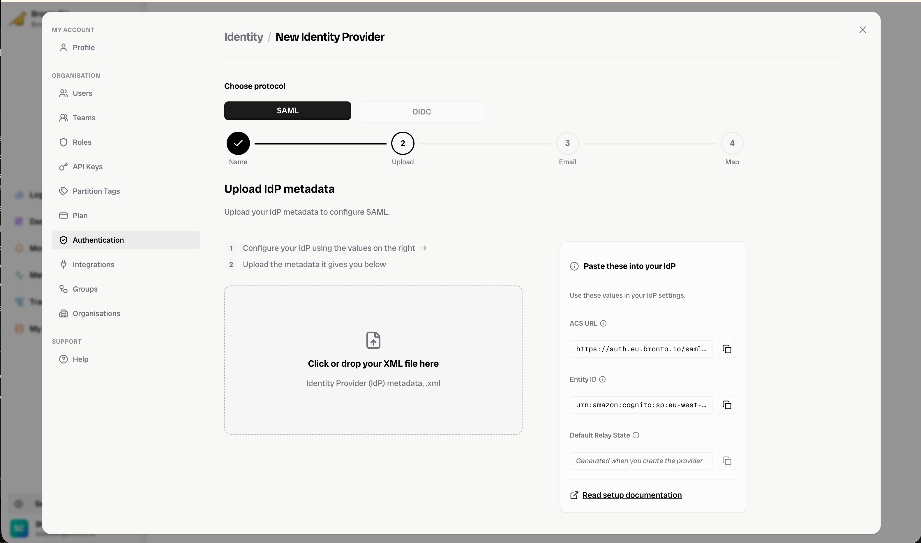 Choose protocol — SAML or OIDC