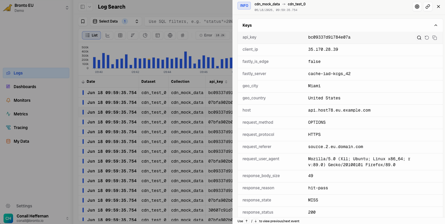 Log Search event details panel