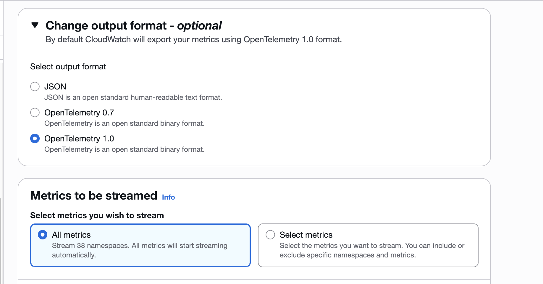 CloudWatch metric stream using the OpenTelemetry 1.0 output format