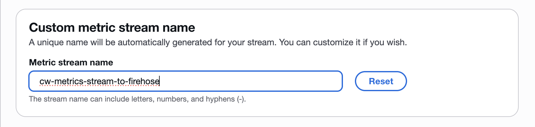 Suggested CloudWatch metric stream name