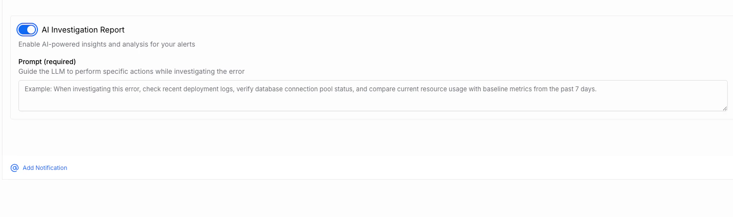AI Investigation Report monitor configuration