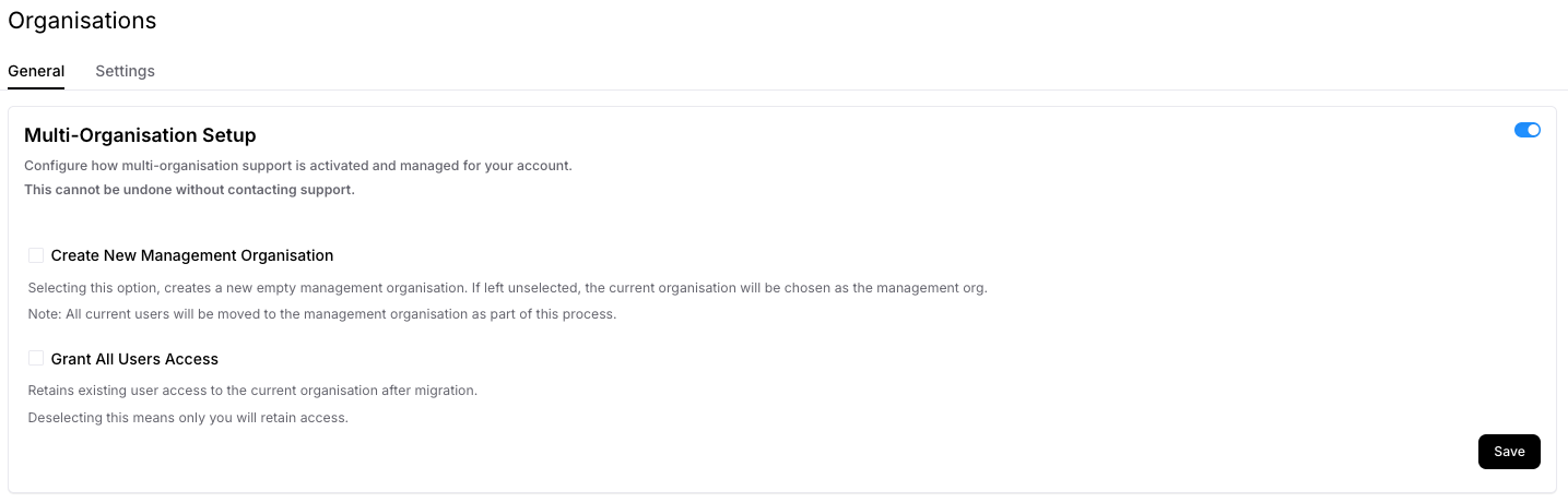 Multi-organisation options