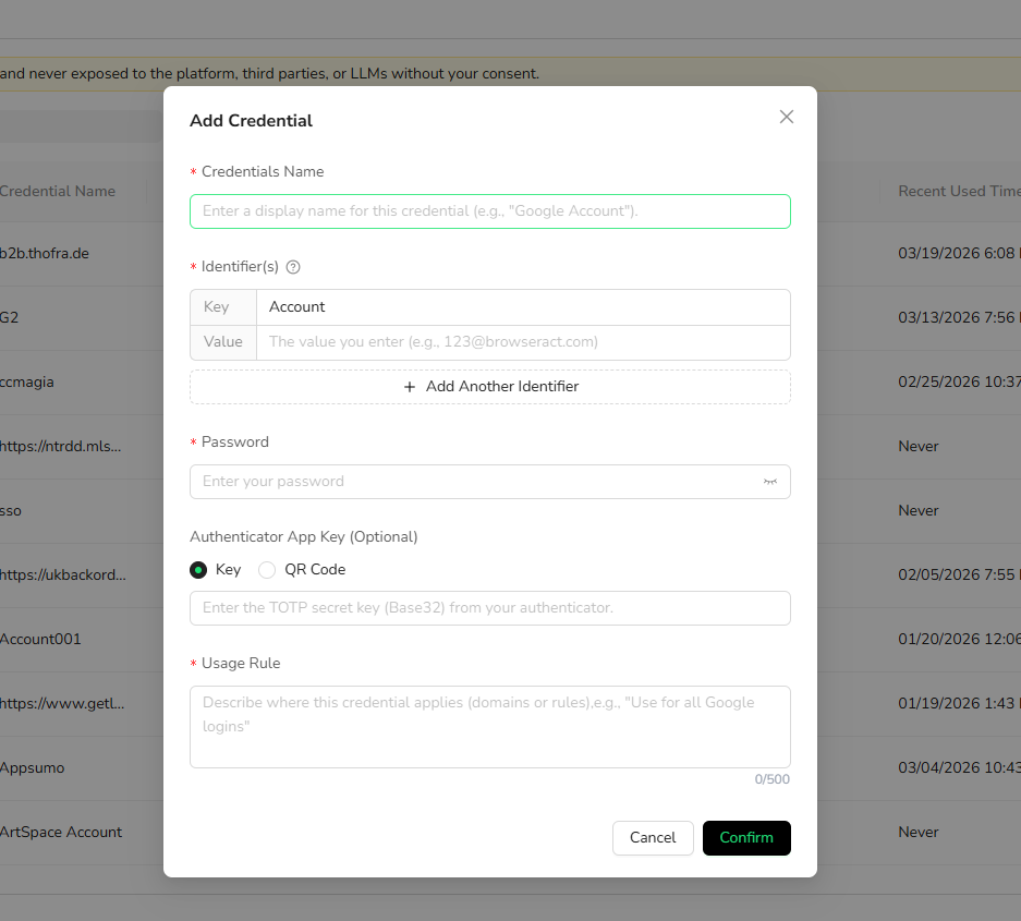 Complete the Add Credential form