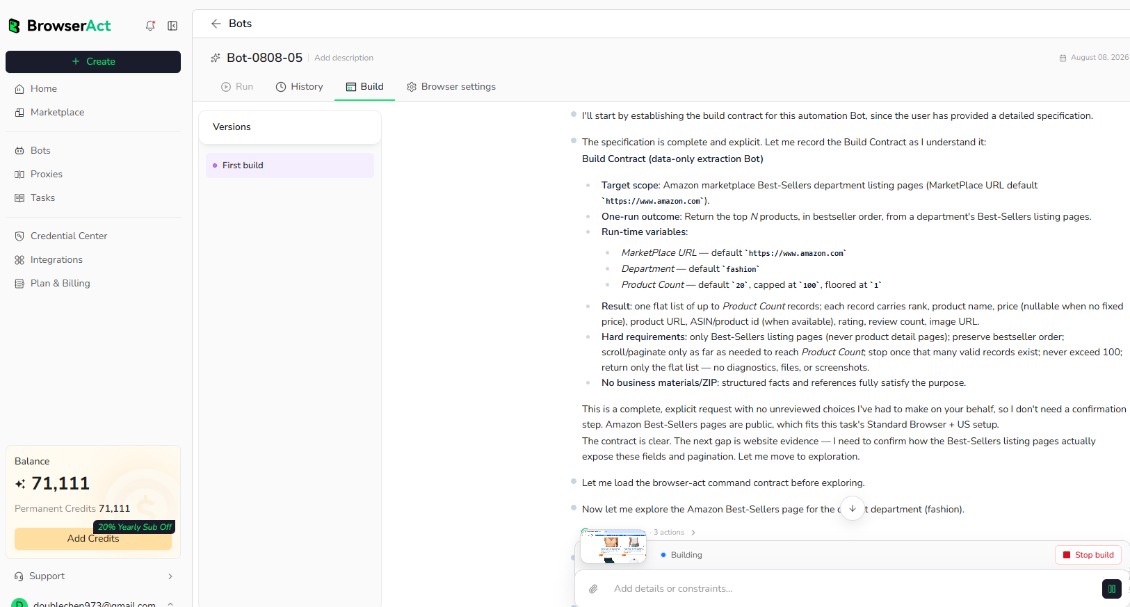 BrowserAct exploring and building the Bot