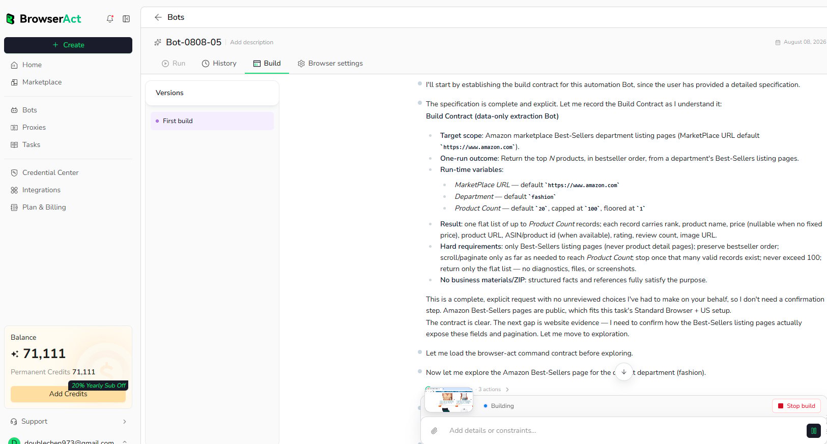 BrowserAct exploring and building the Bot